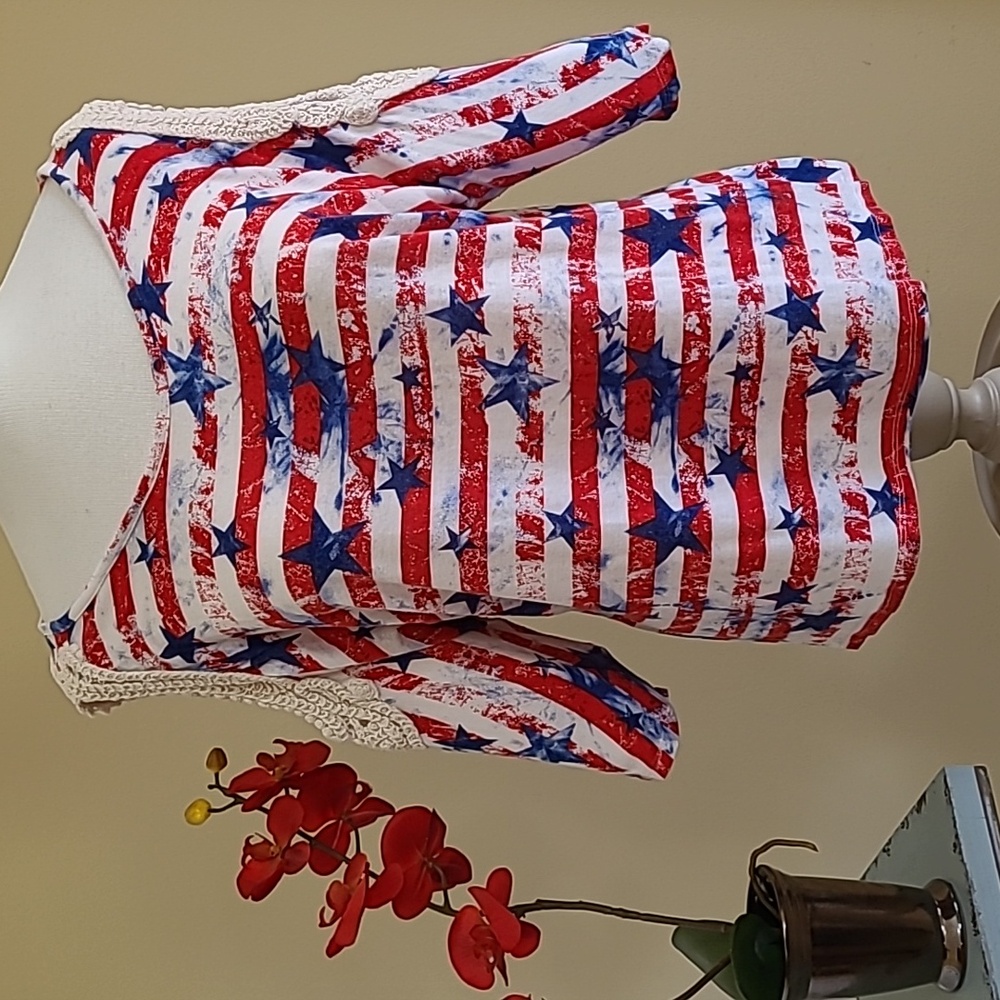 Flag Top Womens July 4th Stars Stripes Rue21 Red White Blue Shirt 3/4 Sleeve Med